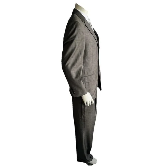 Stafford Suit Men 40S Blazer Jacket Brown Sharkskin Pants 34x30 2pc 100% Wool